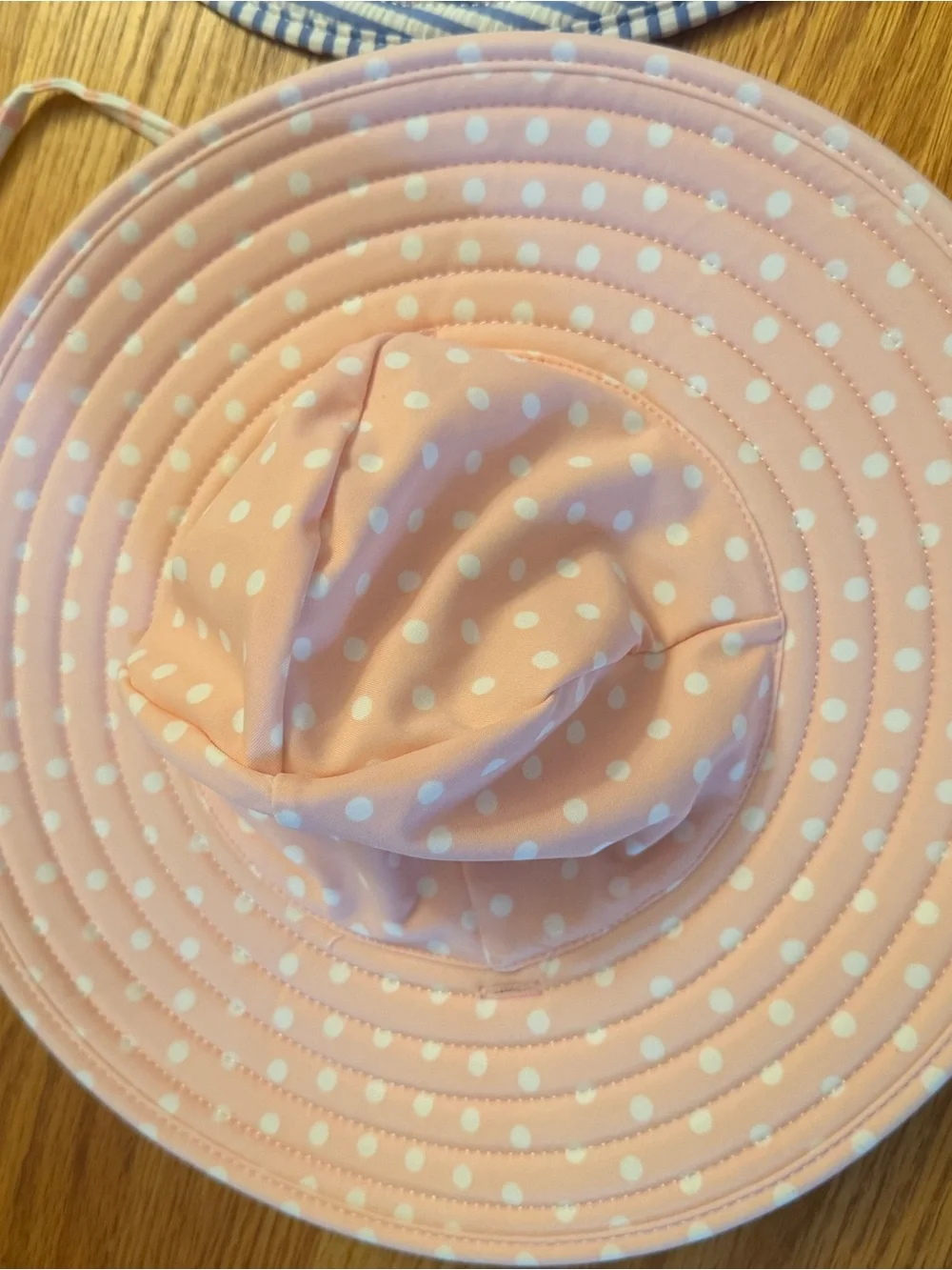 Ruffle Butts Blue & White striped and Pink Dot Swim Hat 0-12 month